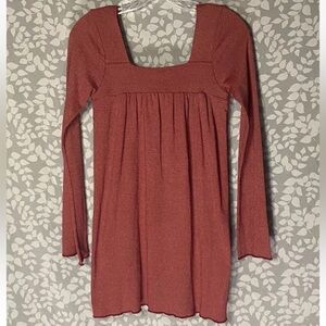 Michael Stars Top One Size Red Shimmer Square Neck 3/4 Sleeve Shirt Hippie